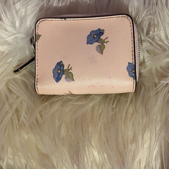 Coach Pink Floral Compact Wallet with Blue Blooms - Picture 2 of 4